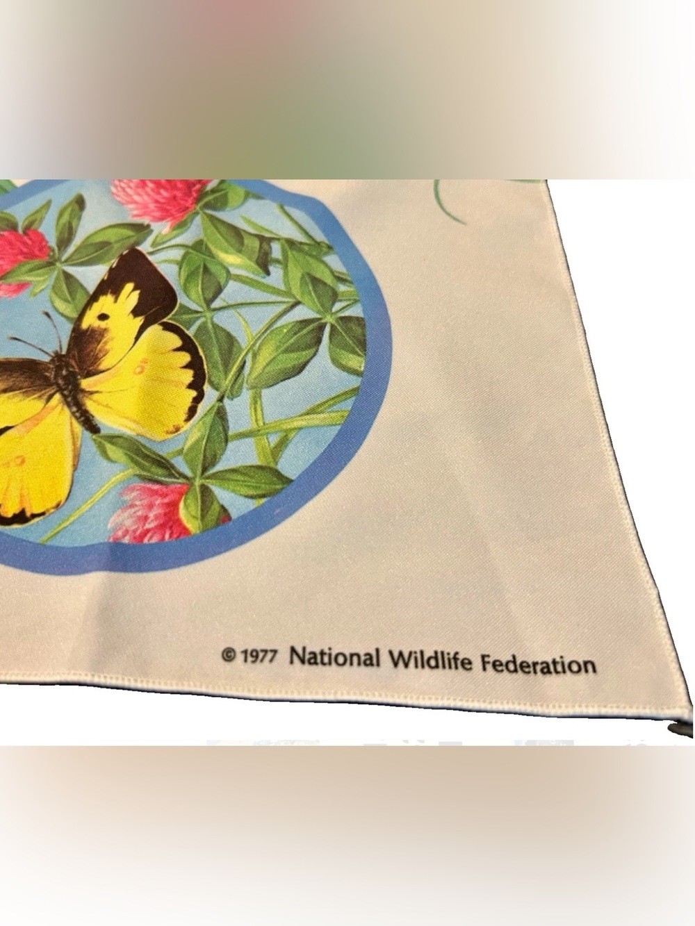 National Wildlife Federation 13" x 42" Scarf Vintage 1977 Butterfly Flowers